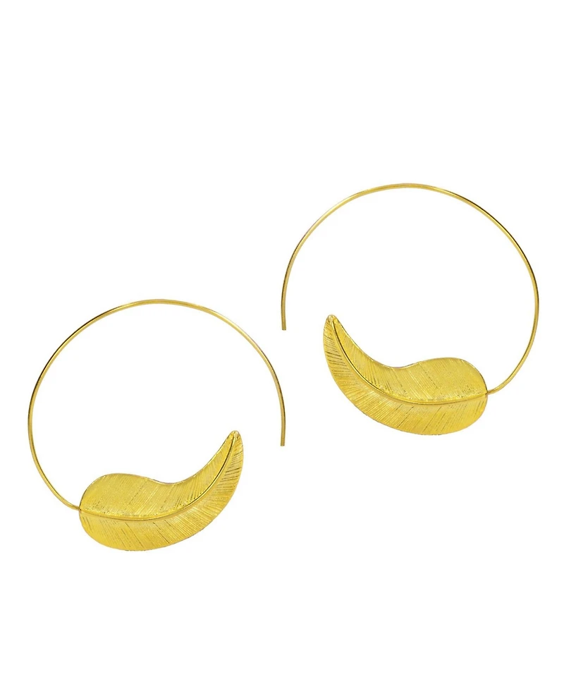 Ottoman Hands Gold Feather Pull Through Hoop Earrings
