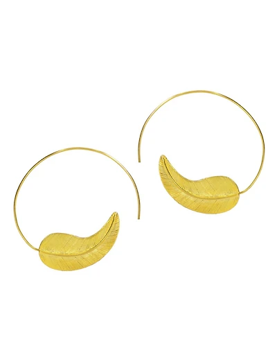 Ottoman Hands Gold Feather Pull Through Hoop Earrings