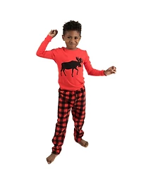 Leveret Kids Cotton Top and Fleece Pants Pajamas, Plaid Black Red, Matching Family Christmas Pajamas