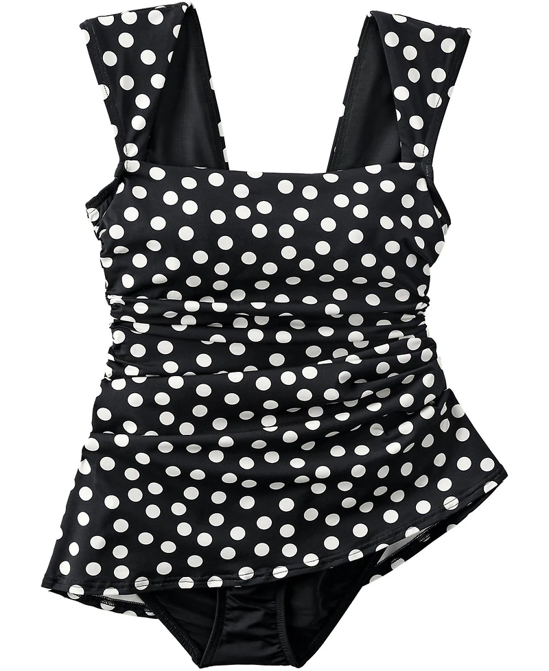 Lands' End Women's Smoothing Square Neck Ruched Swim Dress Swimsuit