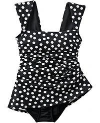 Lands' End Women's Smoothing Square Neck Ruched Swim Dress Swimsuit