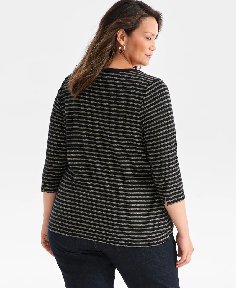 Style & Co Plus Size Printed 3/4-Sleeve Top, Macy's Exclusive