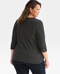 Style & Co Plus Size Printed 3/4-Sleeve Top, Macy's Exclusive