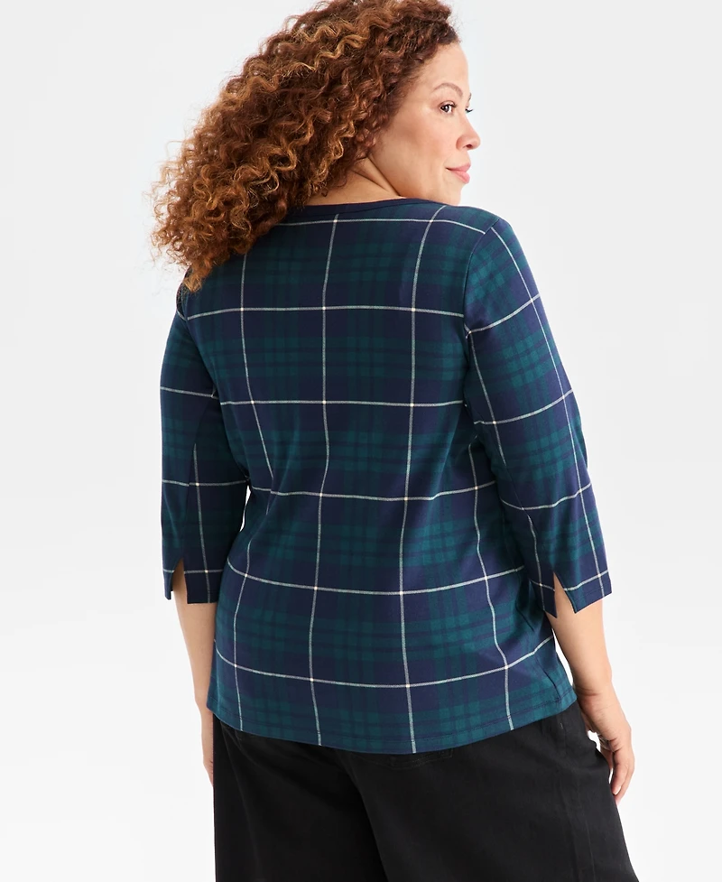 Style & Co Plus Size Printed Knit 3/4-Sleeve Top, Macy's Exclusive