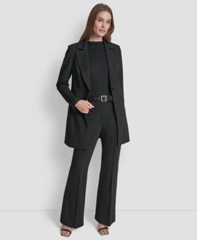 Dkny Womens Elizabeth Striped One Button Topper Jacket Pintuck Mid Rise Flare Trousers