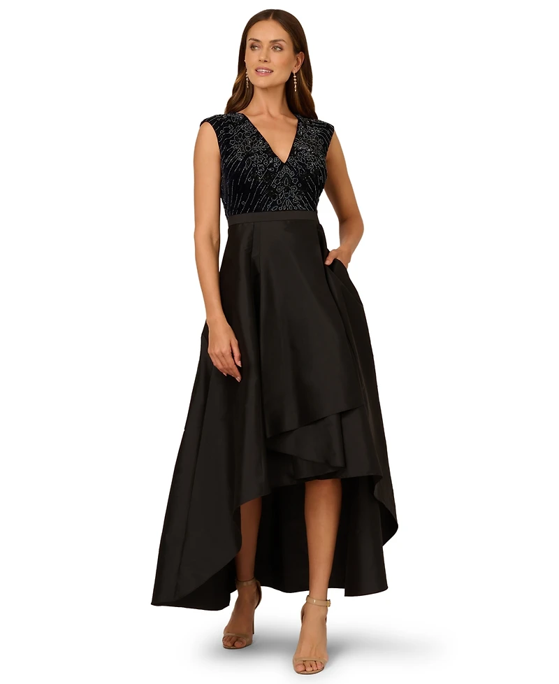 Adrianna Papell Women's Beaded Velvet Taffeta Dress