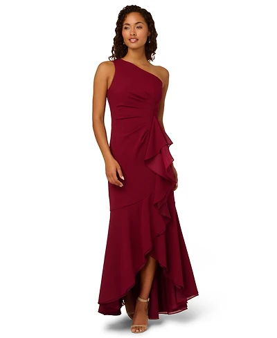 Adrianna Papell Women's Crepe One-Shoulder Ruffle Dress