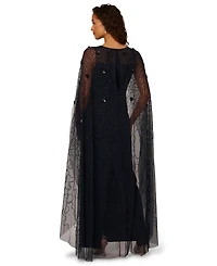 Adrianna Papell Women's Bead Cape Crepe Long Dress