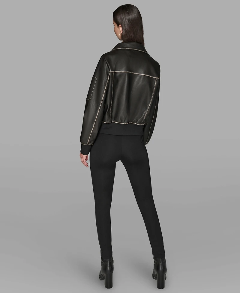 Karl Lagerfeld Paris Women's Knit-Trim Faux-Leather Jacket