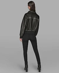 Karl Lagerfeld Paris Women's Knit-Trim Faux-Leather Jacket