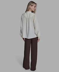 Bcbg Women's Long Sleeve Tie Collar Top