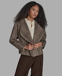 Bcbg Women's Plaid Crop Open Front Jacket