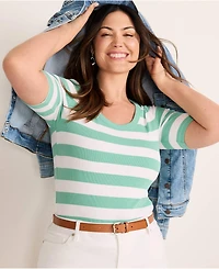 Lands' End Plus Drapey Rib Fitted Elbow Sleeve Scoop Neck Tee