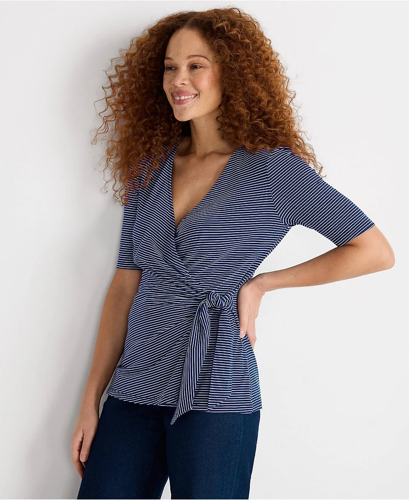 Lands' End Women's Elbow Sleeve Lightweight Jersey Side Tie Blouse