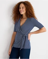 Lands' End Women's Elbow Sleeve Lightweight Jersey Side Tie Blouse