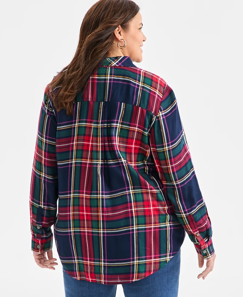 Style & Co Plus Sarah Plaid Perfect Shirt, Macy's Exclusive