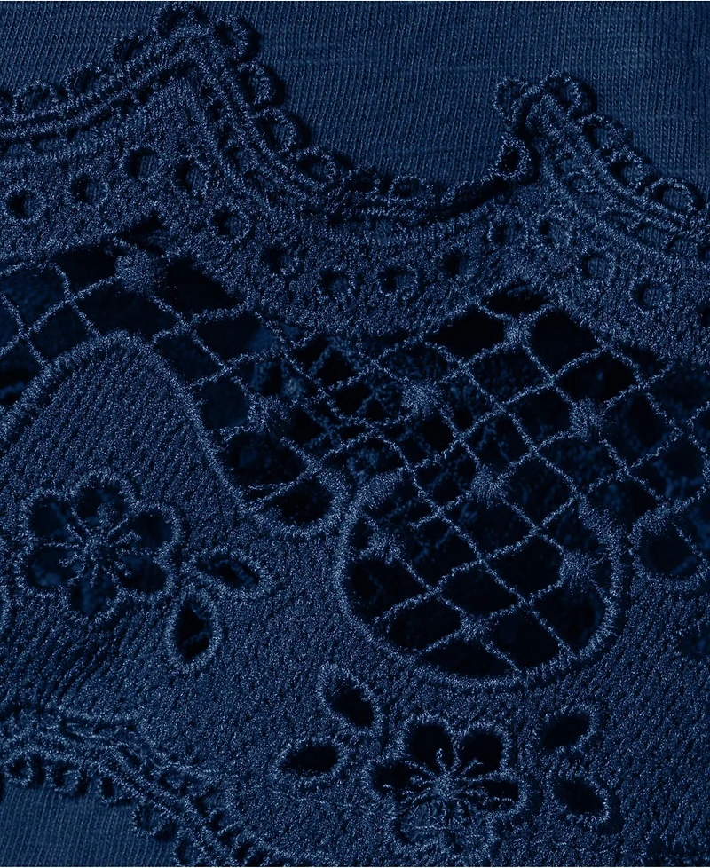 Lands' End Women's Short Sleeve Slub Jersey Cutwork T-Shirt