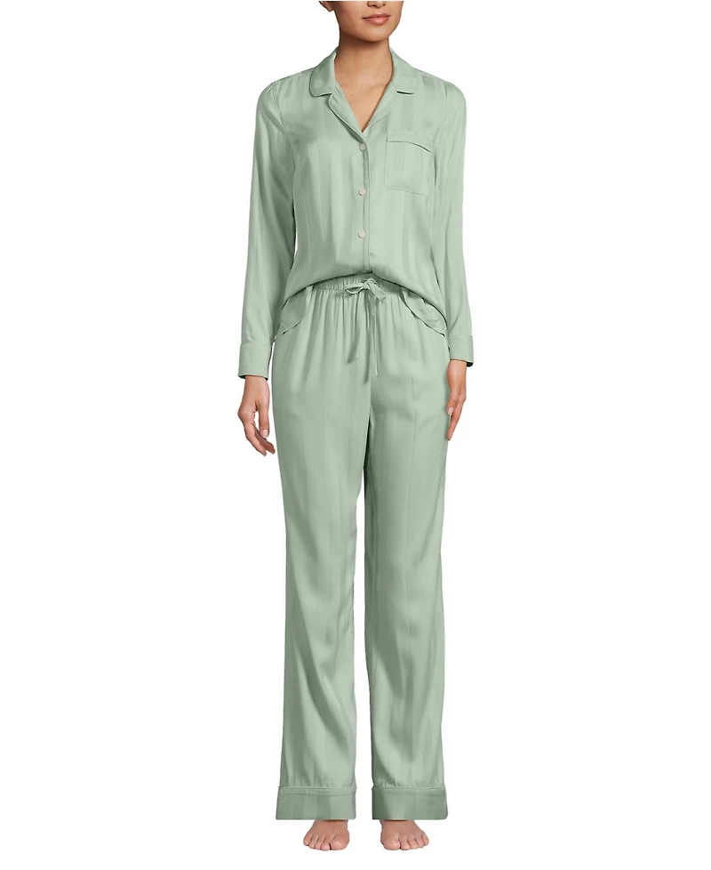 Lands' End Women's Shadow Stripe 2 Piece Pajama Set - Top and Pants