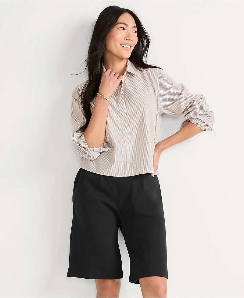 Lands' End Plus Sport Knit High Rise Pleated 12" Bermuda Shorts