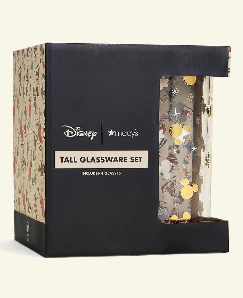 Disney | Macy's Tall Icon Mickey Mouse Glassware, Set of 4, Macy's Exclusive