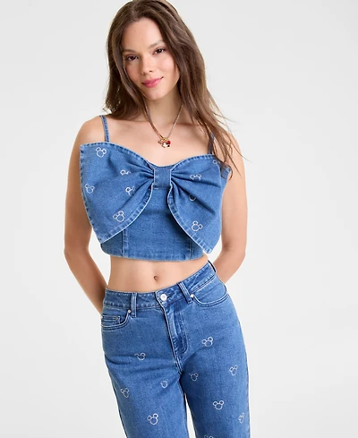 Disney | Macy's Women's Denim Minnie Mouse Bow Top Embellished with Crystals by Swarovski, Exclusive