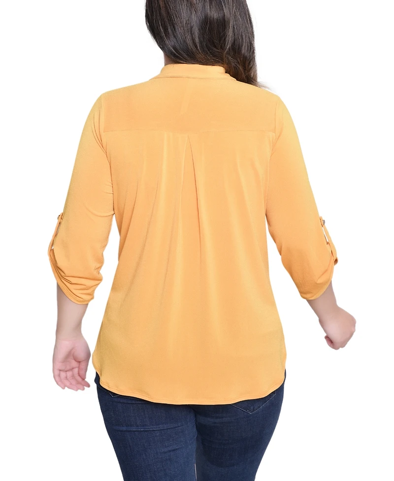 Ny Collection Women's 3/4 Roll Tab Zip Front Top