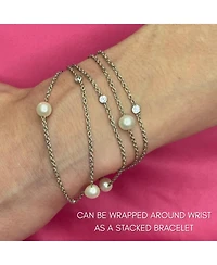 Suzy Levian Sterling Silver Pearl and Cubic Zirconia Station Necklace
