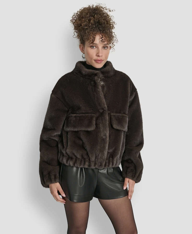 Dkny Women's Collar Neck Bomber Coat