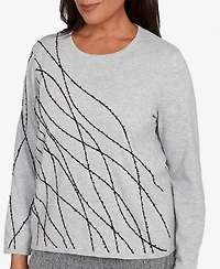 Alfred Dunner Jet Setter Abstract Cording Sweater