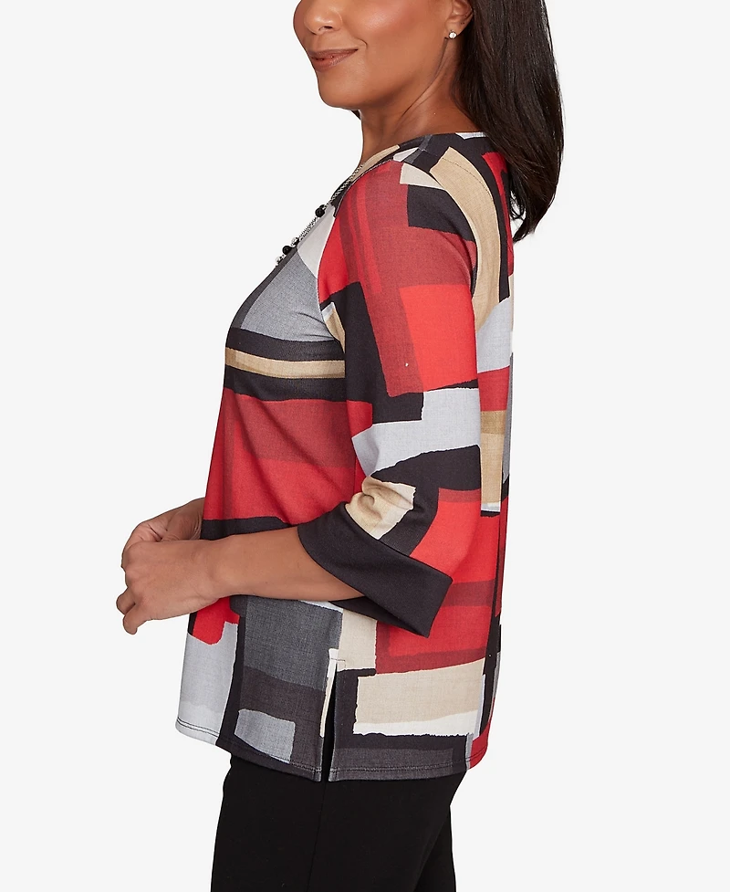Alfred Dunner Jet Setter Knit Colorblock Top With Necklace