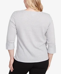 Alfred Dunner Jet Setter Heat Set Embellished Solid Knit Top