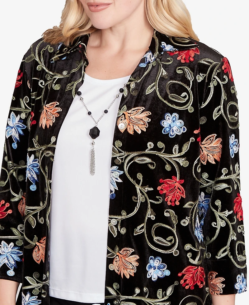 Alfred Dunner Jet Setter Rich Velvet Floral Two One Top With Necklace