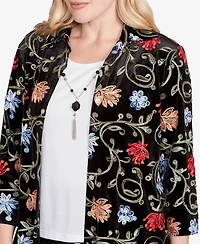 Alfred Dunner Jet Setter Rich Velvet Floral Two One Top With Necklace