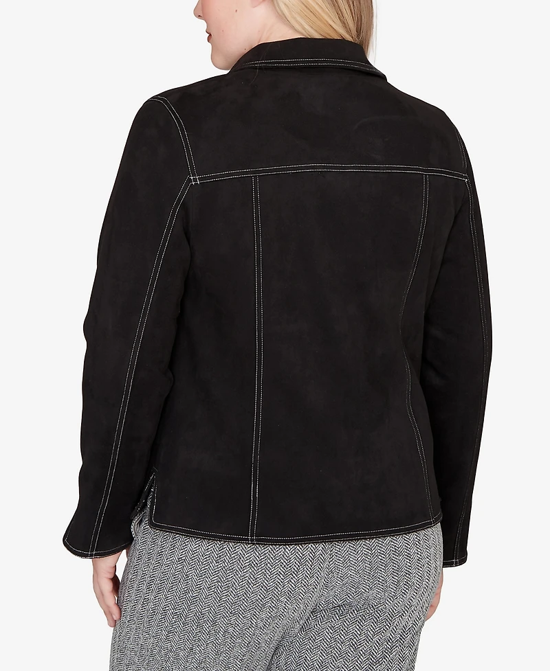 Alfred Dunner Jet Setter Print Lining Faux Suede Jacket