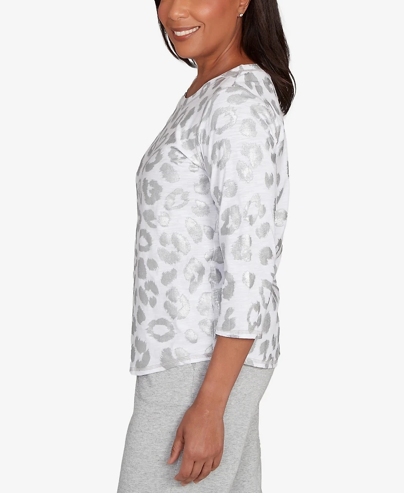 Alfred Dunner Casual Vibe Monotone Crew Neck Animal Top