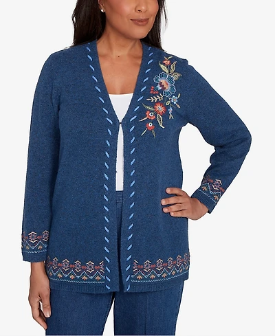 Alfred Dunner Sunset Canyon Embroidered Flower Long Sleeve Cardigan