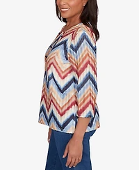 Alfred Dunner Sunset Canyon Textured Knit Chevron Top With Necklace