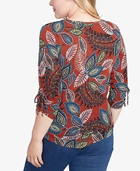Alfred Dunner Sunset Canyon Batik Leaves Melange Asymmetrical Top