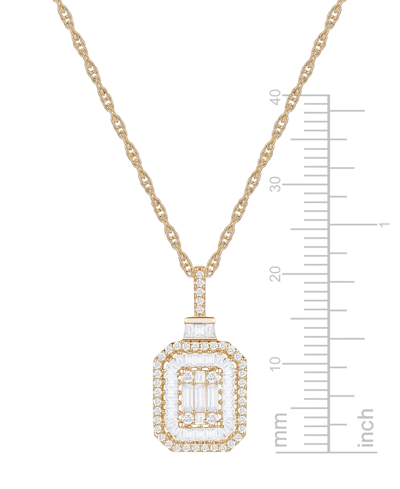 Diamond Baguette & Round Pendant Necklace (1/2 ct. t.w) in 14k Yellow or White Gold