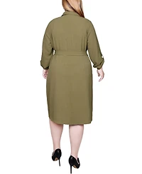 Ny Collection Plus Long Roll Tab Sleeve Shirt Dress