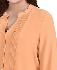 Ny Collection Plus Long Sleeve Pleat Front Blouse