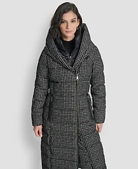 Dkny Women's Bibbed Shawl Collar Hooded Puffer Coat