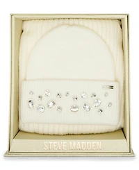 Steve Madden Women's Embellished Beanie and Knit Scarf Holiday Gift Set, 2-Piece