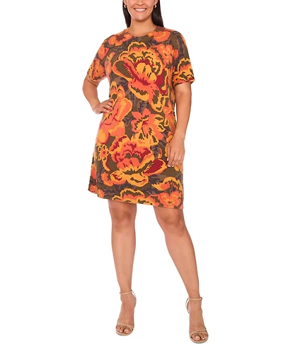 Msk Plus Round Neck Printed Sweater Dress