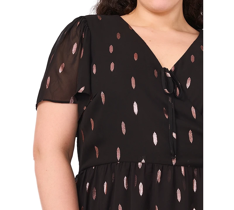 Msk Plus Size Flutter Sleeve Fit and Flare Short Dress