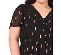 Msk Plus Size Flutter Sleeve Fit and Flare Short Dress