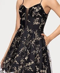 Blondie Nites Juniors' Glitter Caviar Party A-Line Short Dress