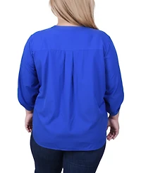 Ny Collection Plus Size 3/4 Tabbed Sleeve Y Neck Top