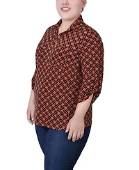 Ny Collection Plus 3/4 Roll Tab Sleeve Studded Y Neck Top