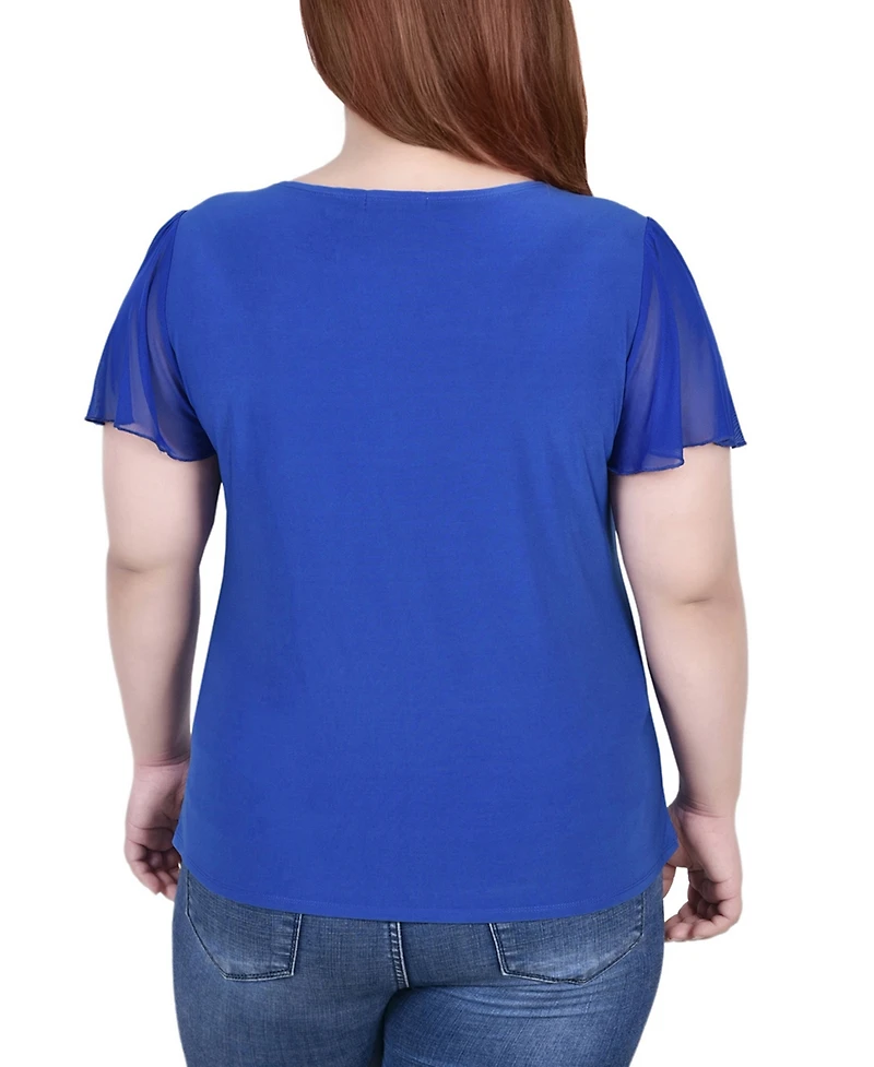 Ny Collection Plus Flutter Sleeve Rhinestone Detail Top